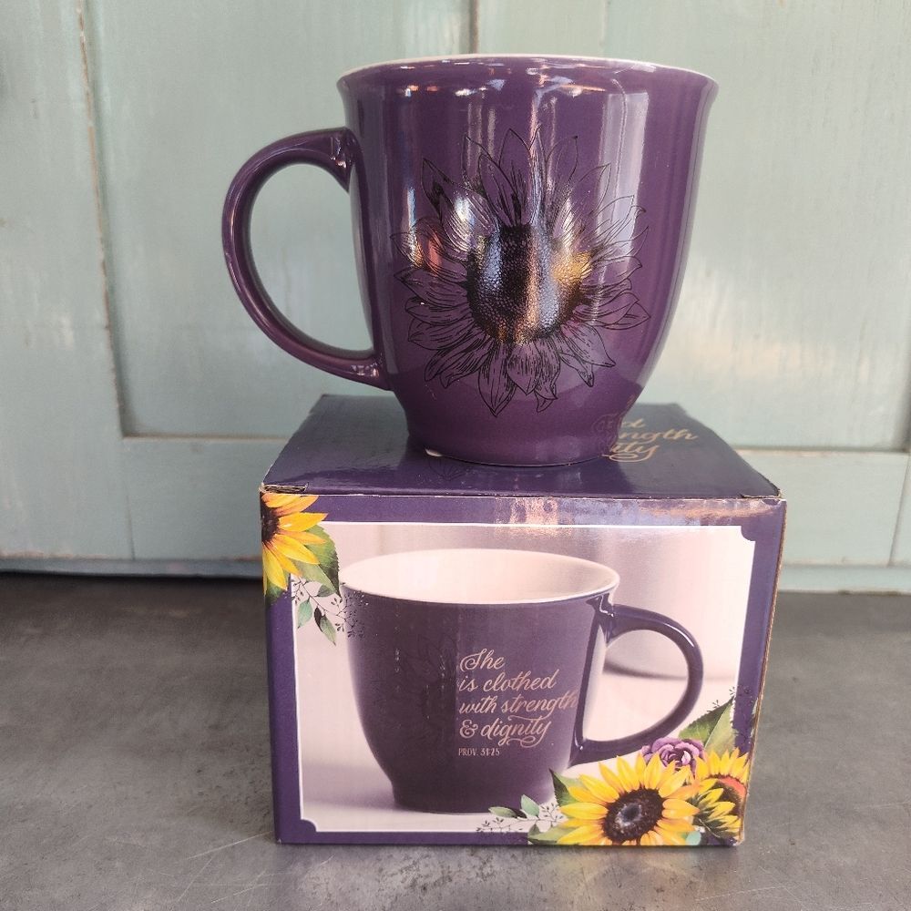 Christian Art Gifts Strength&Dignity Proverbs 31 Purple 14 oz Ceramic Coffee Cup